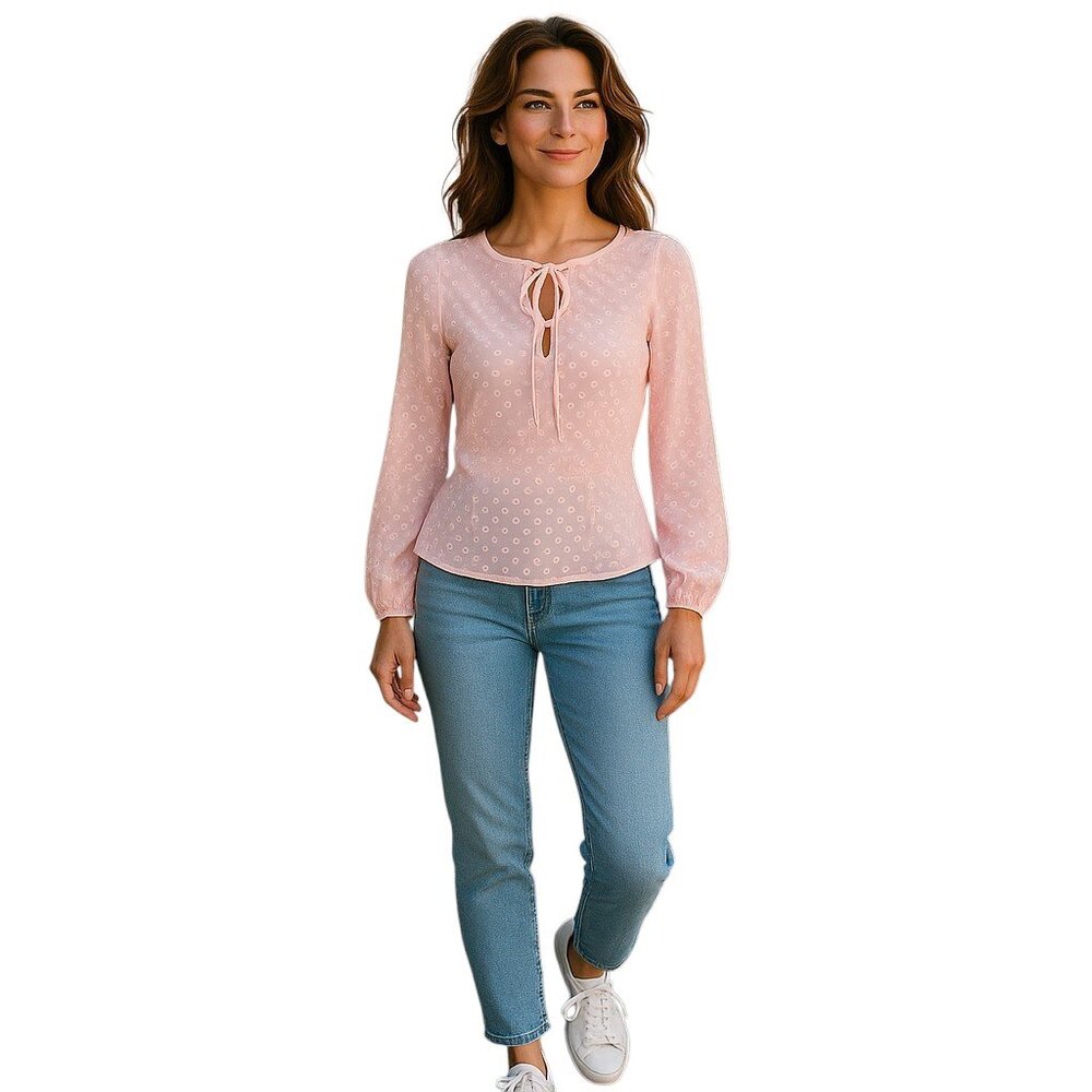 SHEER J Crew Polka Dot Print with Texture Blouse Top , Size Small